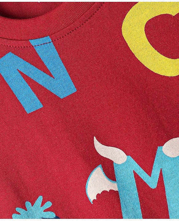 Babyhug Cotton Knit Full Sleeves Co-Ord Night Suit With Alphabet Print - Red