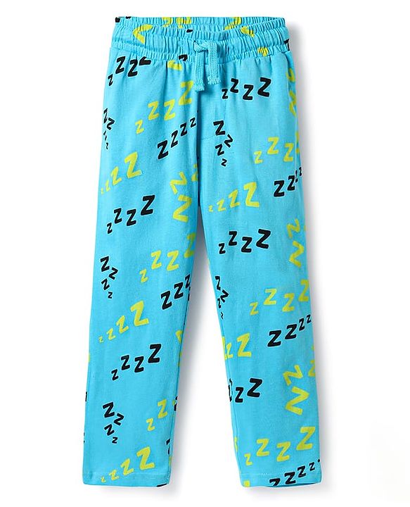 Pine Kids Single Jersey Knit Half Sleeves Co-Ord Night Suit with Text Zzzzz Text Print - Yellow & Light Blue