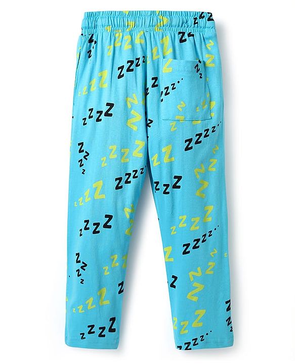 Pine Kids Single Jersey Knit Half Sleeves Co-Ord Night Suit with Text Zzzzz Text Print - Yellow & Light Blue