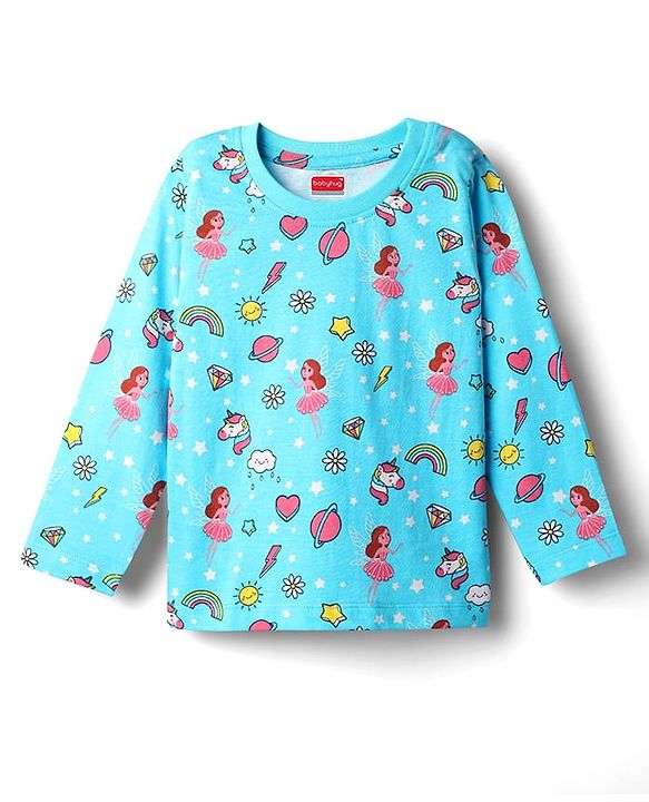 Babyhug Cotton Knit Full Sleeves Co-Ord Night Suits With Fairy Print Pack of 2 - Multicolor