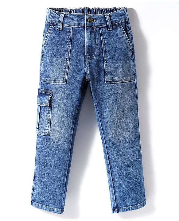 Pine Kids Denim Woven Full Length Washed Jeans - Blue