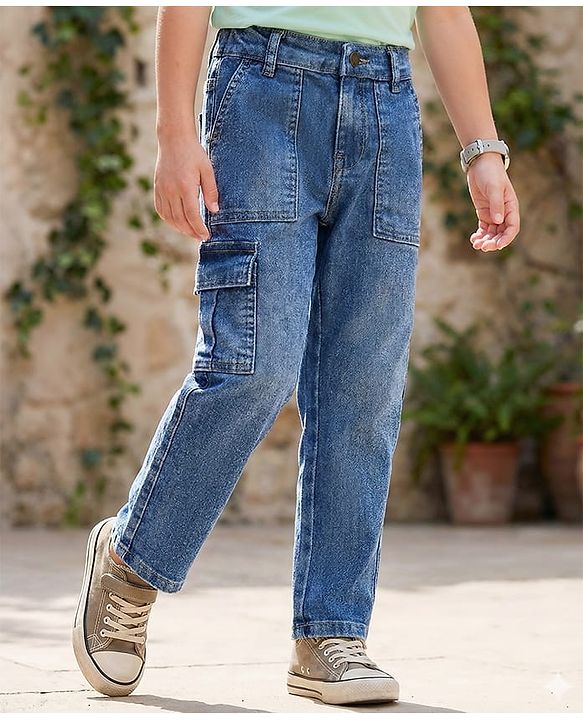 Pine Kids Denim Woven Full Length Washed Jeans - Blue