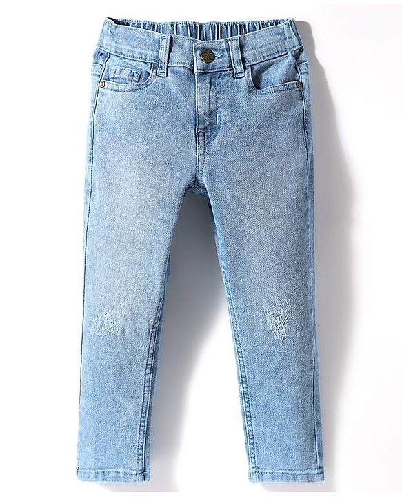 Pine Kids Denim Woven Full Length Washed Jeans - Light Blue