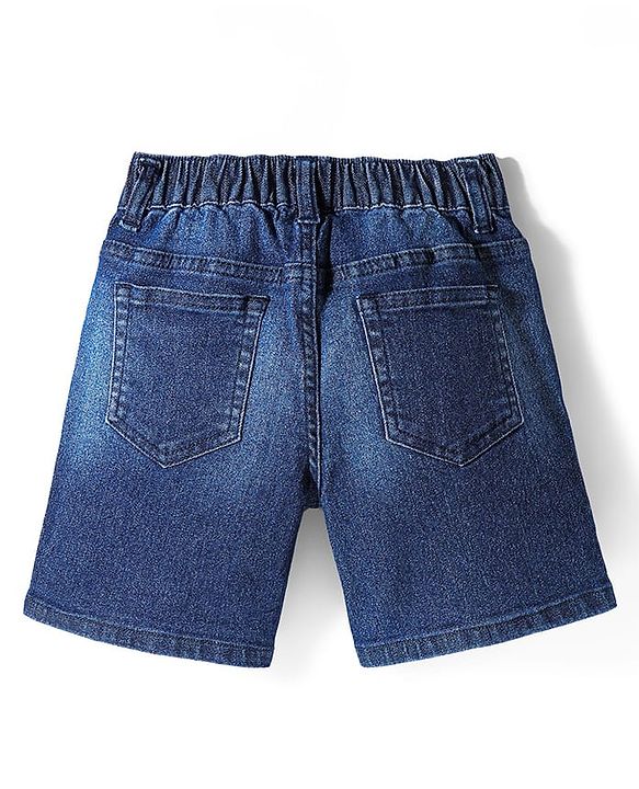 Pine Kids Denim Woven Above Knee Length Washed Shorts With Text Prints - Navy Blue