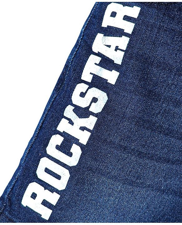 Pine Kids Denim Woven Above Knee Length Washed Shorts With Text Prints - Navy Blue