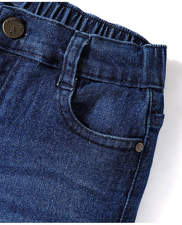 Pine Kids Denim Woven Above Knee Length Washed Shorts With Text Prints - Navy Blue