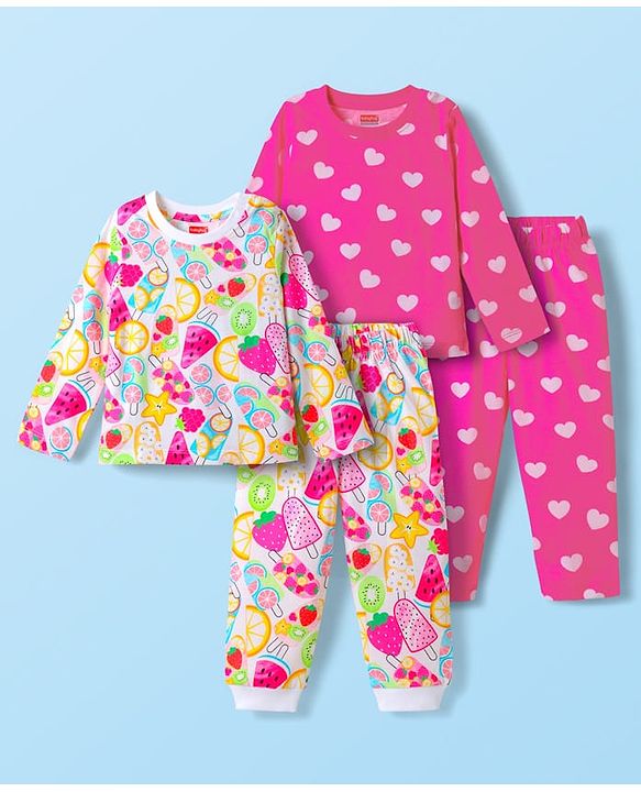 Babyhug Cotton Knit Full Sleeves Night Suit Star Print - Red