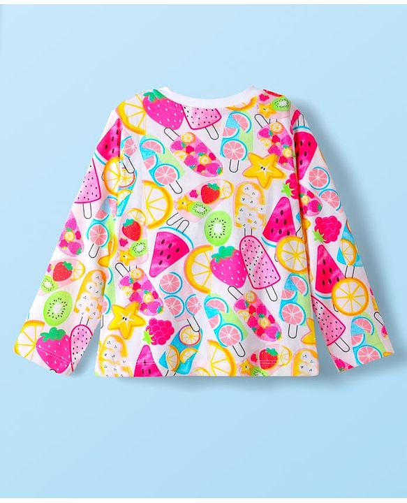Babyhug Cotton Knit Full Sleeves Co-ords Night Suit With Tropical Theme & Heart Print Pack Of 2 - Pink & White
