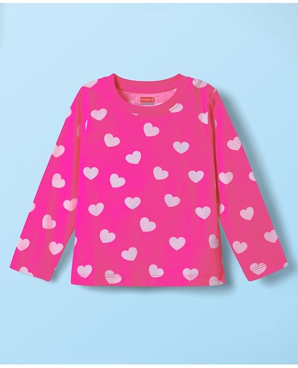 Babyhug Cotton Knit Full Sleeves Co-ords Night Suit With Tropical Theme & Heart Print Pack Of 2 - Pink & White