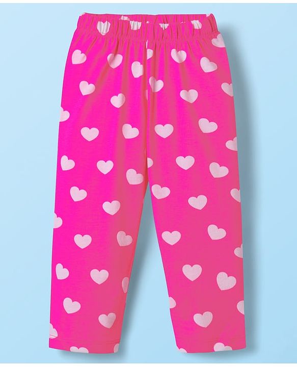 Babyhug Cotton Knit Full Sleeves Co-ords Night Suit With Tropical Theme & Heart Print Pack Of 2 - Pink & White