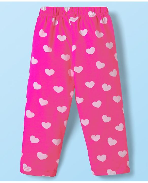 Babyhug Cotton Knit Full Sleeves Co-ords Night Suit With Tropical Theme & Heart Print Pack Of 2 - Pink & White