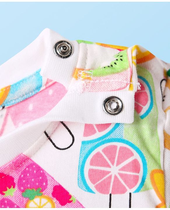 Babyhug Cotton Knit Full Sleeves Co-ords Night Suit With Tropical Theme & Heart Print Pack Of 2 - Pink & White