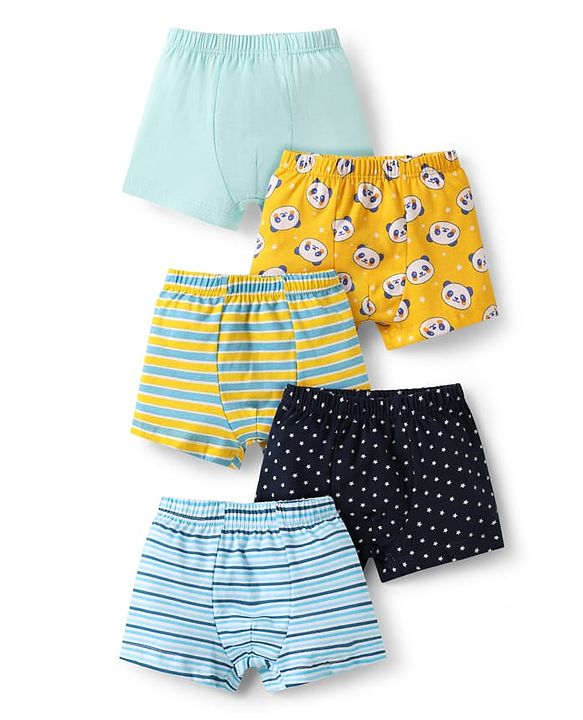 Babyhug 100% Cotton Single Jersey Knit Trunk with Panda Print & Stripe Design Pack of 5 - Multicolor