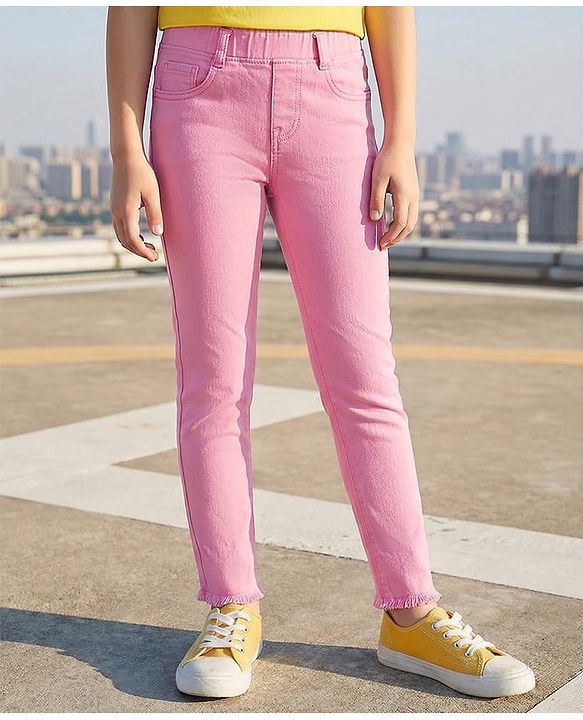 Pine Kids Denim Woven Ankle Length Washed Jeggings - Pink