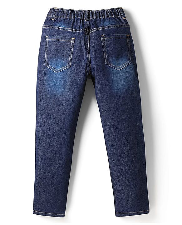 Pine Kids Denim Woven Full Length Washed Jean with Sporty Patch - Navy Blue