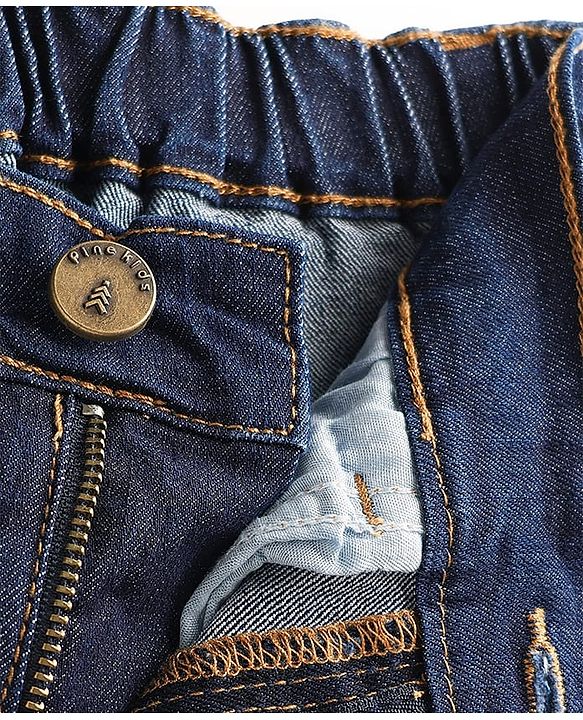 Pine Kids Denim Woven Full Length Washed Jean with Sporty Patch - Navy Blue