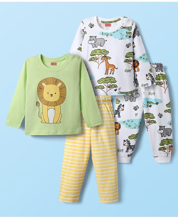 Babyhug Cotton Knit Full Sleeves T-Shirt with Penguin Graphics Print - Lime Green