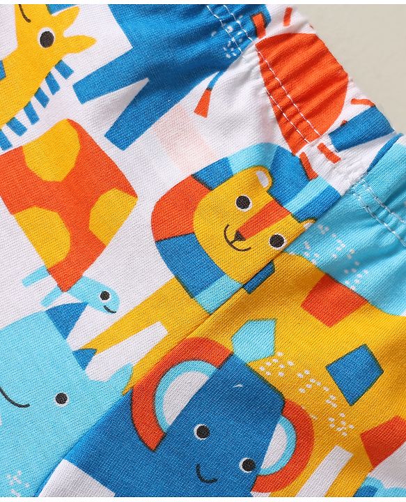 Babyhug 100% Cotton Above Knee Length Animal Printed & Striped Trunk Pack Of 3 - Blue Orange & Light Blue