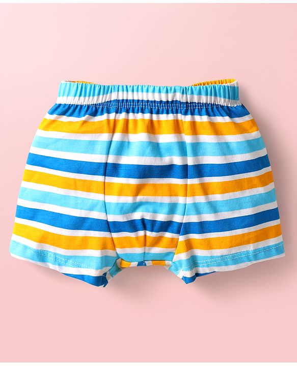 Babyhug 100% Cotton Above Knee Length Animal Printed & Striped Trunk Pack Of 3 - Blue Orange & Light Blue