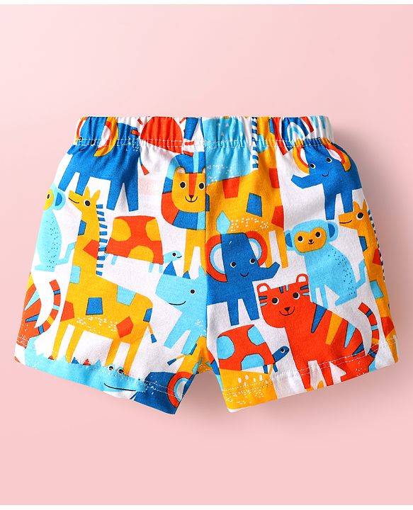 Babyhug 100% Cotton Above Knee Length Animal Printed & Striped Trunk Pack Of 3 - Blue Orange & Light Blue