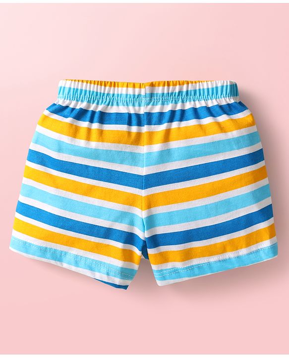 Babyhug 100% Cotton Above Knee Length Animal Printed & Striped Trunk Pack Of 3 - Blue Orange & Light Blue