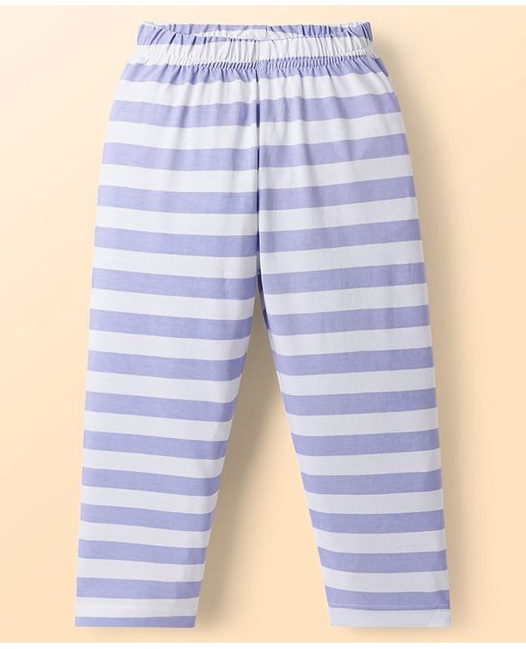 Babyhug Cotton Knit Full Sleeves Printed Co-Ord Night Suits Pack of 2 - White & Purple