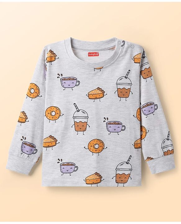 Babyhug Cotton Knit Full Sleeves Printed Co-Ord Night Suits Pack of 2 - White & Purple