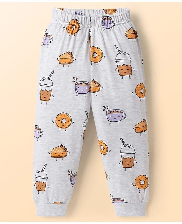 Babyhug Cotton Knit Full Sleeves Printed Co-Ord Night Suits Pack of 2 - White & Purple