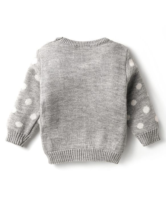 Babyhug Knitted Full Sleeves Sweater Set With Bunny & Polka Dot Print - Grey
