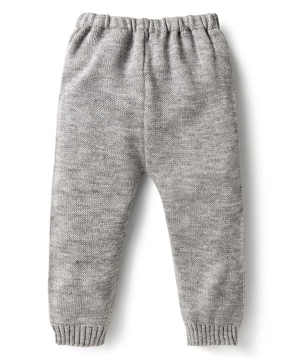 Babyhug Knitted Full Sleeves Sweater Set With Bunny & Polka Dot Print - Grey