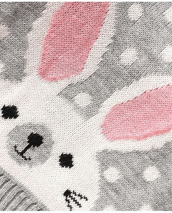 Babyhug Knitted Full Sleeves Sweater Set With Bunny & Polka Dot Print - Grey