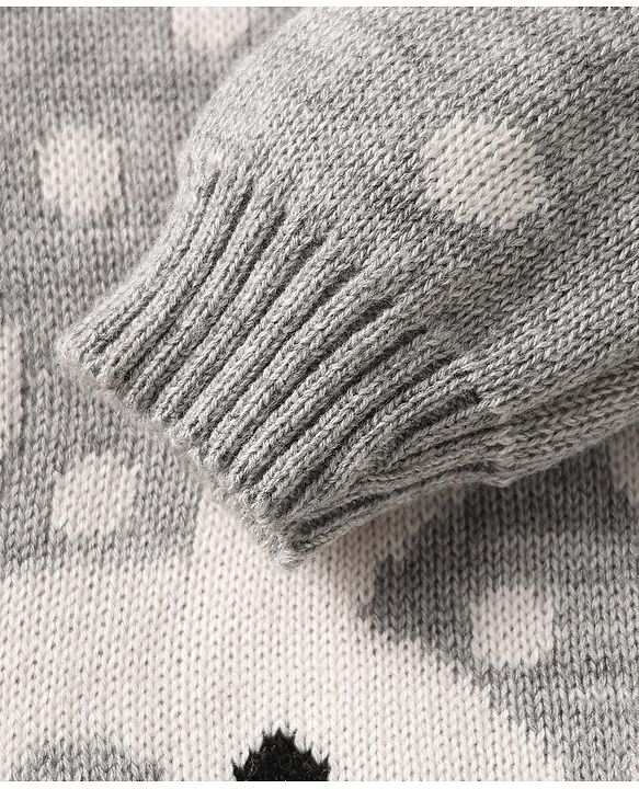 Babyhug Knitted Full Sleeves Sweater Set With Bunny & Polka Dot Print - Grey