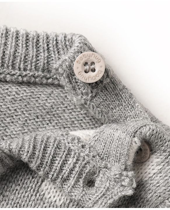 Babyhug Knitted Full Sleeves Sweater Set With Bunny & Polka Dot Print - Grey