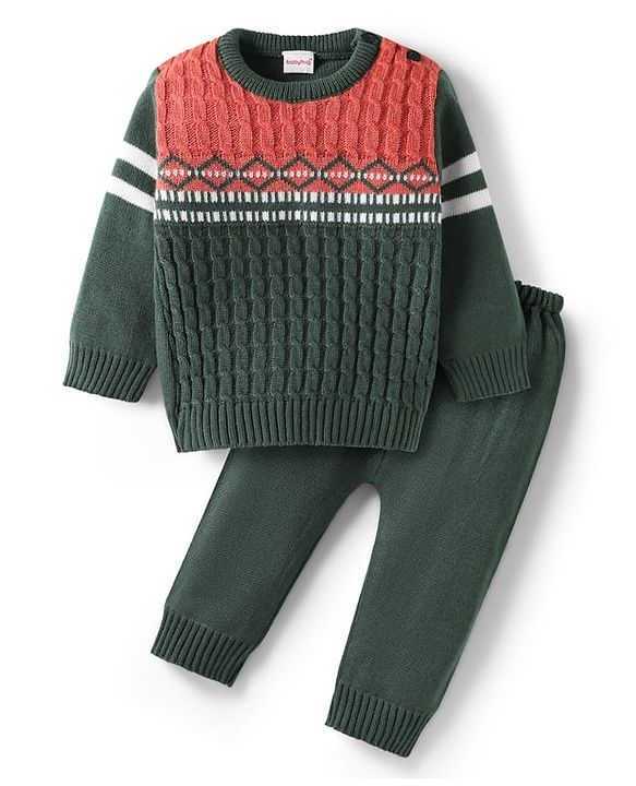 Babyhug Knit Full Sleeves Sweater with House Design - Blue main image 1
