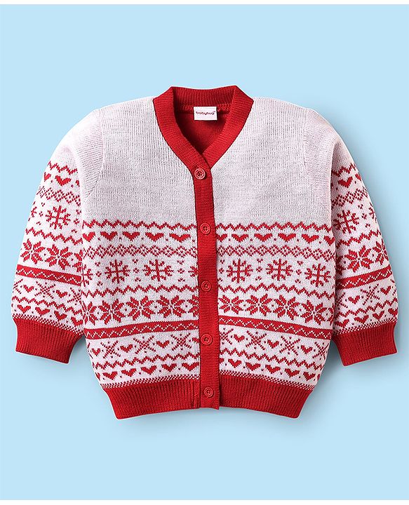 Babyhug Knitted Full Sleeves Solid Color Sweater Set with Cable Knit Design - Red