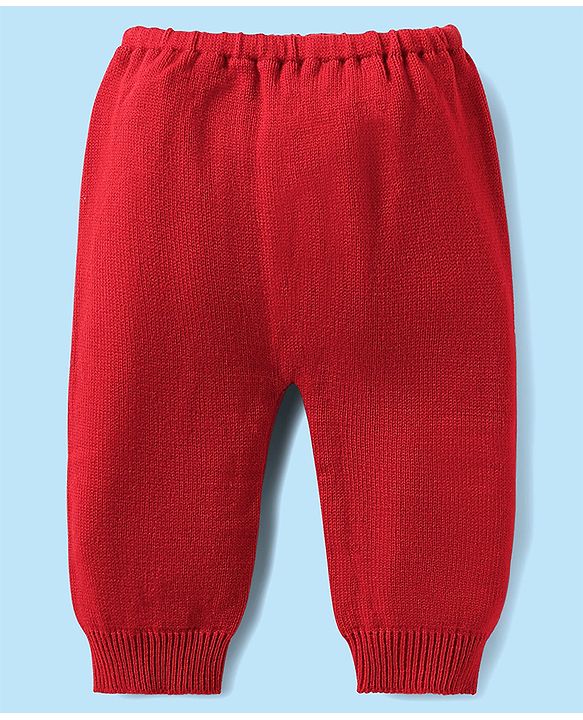 Babyhug Knitted Full Sleeves Solid Color Sweater Set with Cable Knit Design - Red