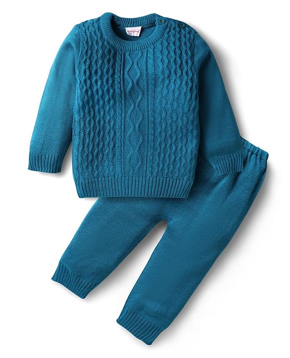 Babyhug Knitted Full Sleeves Solid Color Sweater Set with Cable Knit Design - Red