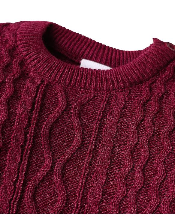 Babyhug Knitted Full Sleeves Sweater Set with Cable Knit Design - Wine
