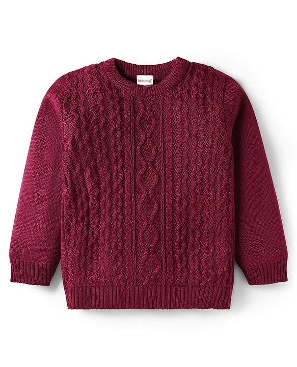 Babyhug Knitted Full Sleeves Sweater Set with Cable Knit Design - Wine