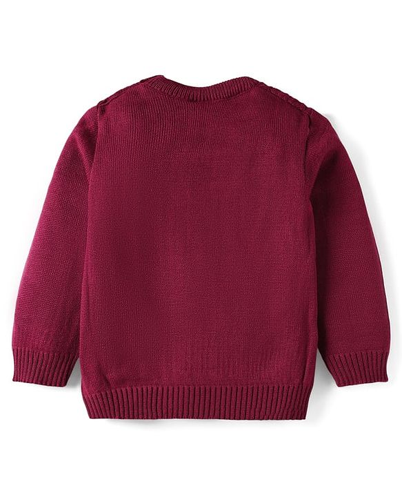 Babyhug Knitted Full Sleeves Sweater Set with Cable Knit Design - Wine