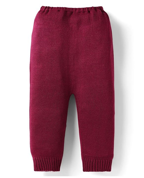Babyhug Knitted Full Sleeves Sweater Set with Cable Knit Design - Wine