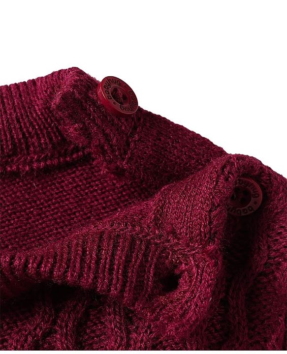 Babyhug Knitted Full Sleeves Sweater Set with Cable Knit Design - Wine