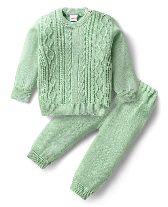 Babyhug Knitted Full Sleeves Sweater Set with Cable Knit Design - Wine