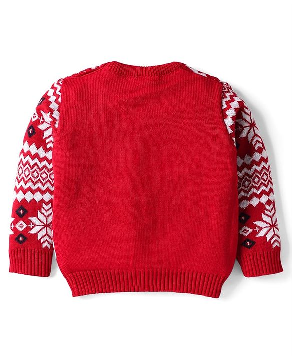 Babyhug Knit Full Sleeves Pullover Sweater Set With Floral Design - Red & Navy Blue