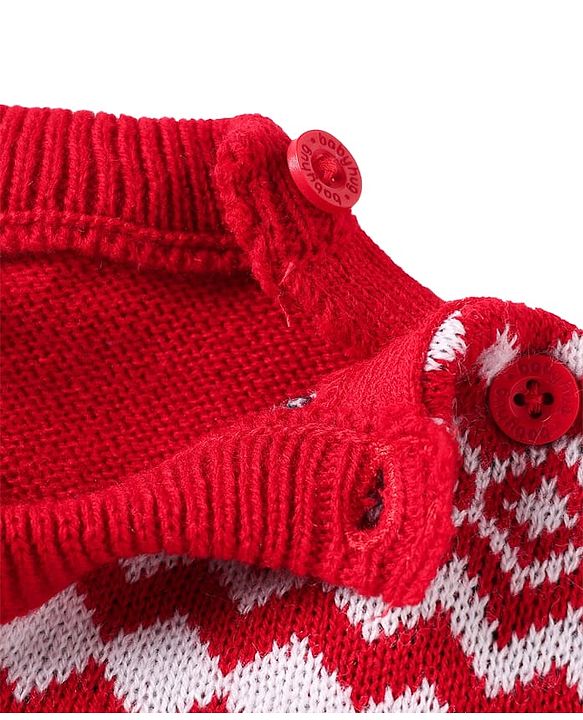 Babyhug Knit Full Sleeves Pullover Sweater Set With Floral Design - Red & Navy Blue