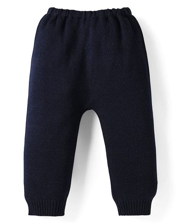 Babyhug Knit Full Sleeves Pullover Sweater Set With Floral Design - Red & Navy Blue