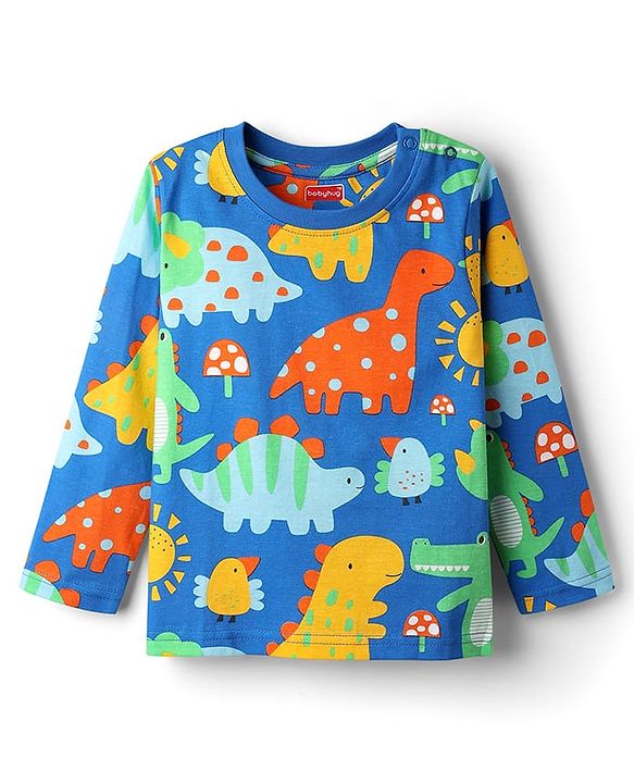 Babyhug Cotton Knit Full Sleeves Co-Ord Night Suit With Dino Print - Blue