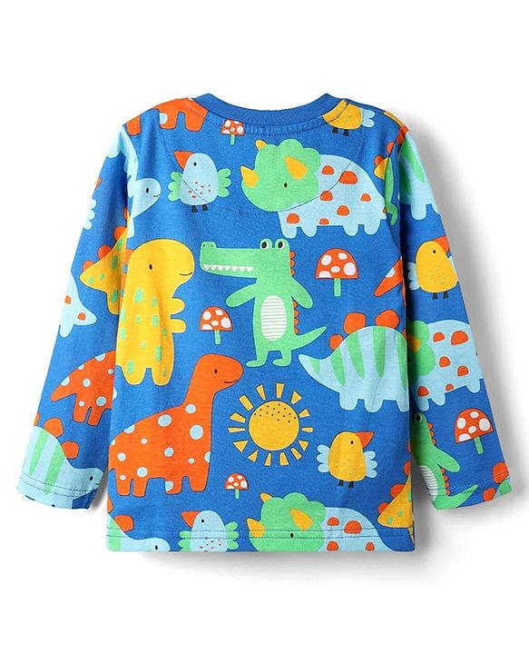 Babyhug Cotton Knit Full Sleeves Co-Ord Night Suit With Dino Print - Blue