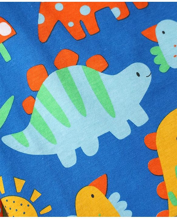 Babyhug Cotton Knit Full Sleeves Co-Ord Night Suit With Dino Print - Blue
