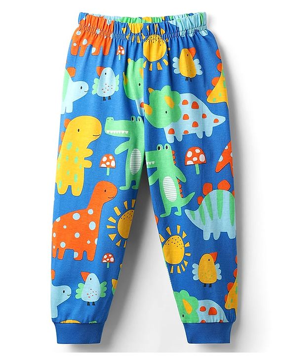 Babyhug Cotton Knit Full Sleeves Co-Ord Night Suit With Dino Print - Blue